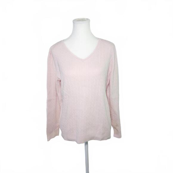 Karen Scott Sweaters - KAREN SCOTT Women's Large Pink V-Neck Cotton Sweater
